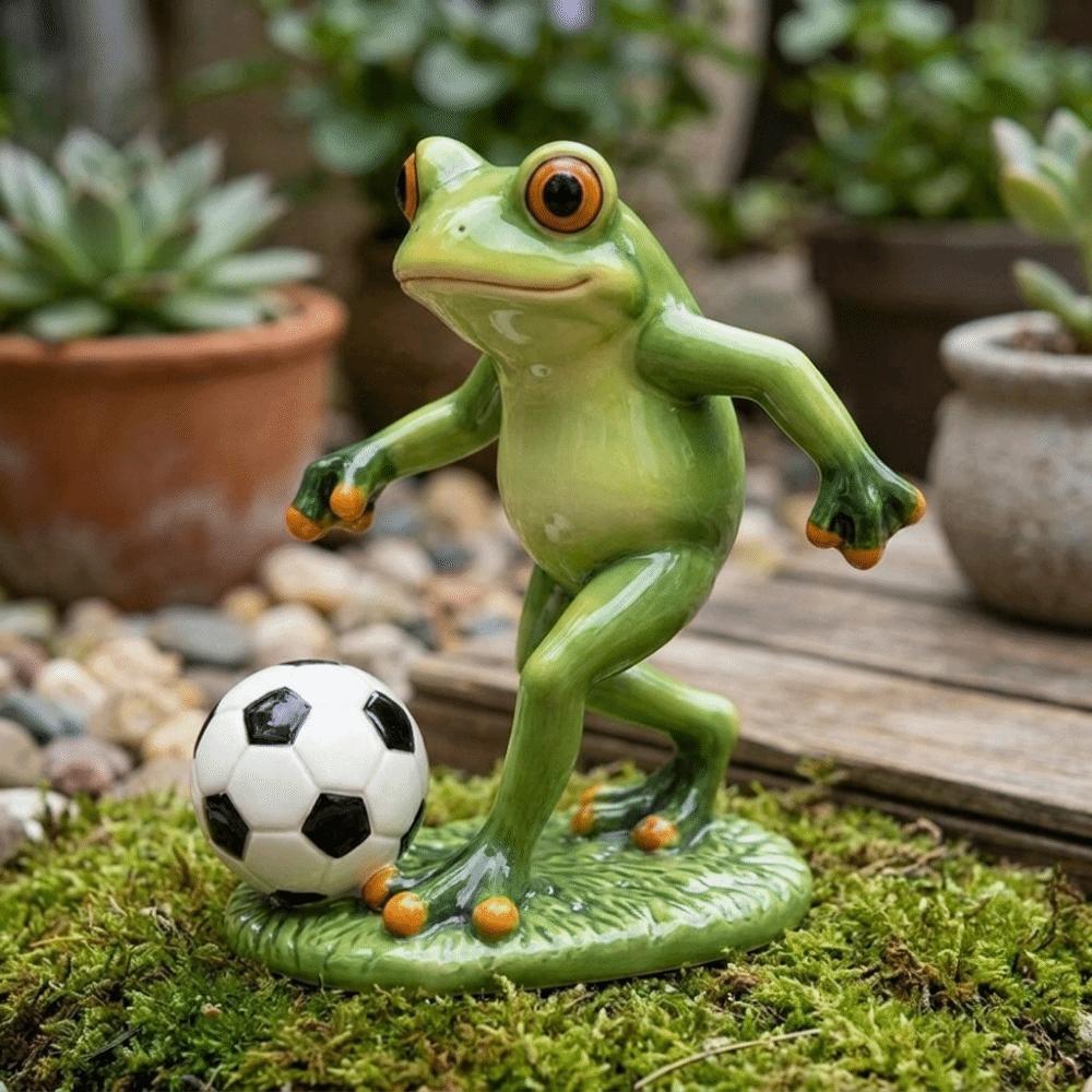 Resin Football Frog Sculpture Cute Garden Animal Statue E-sports Room