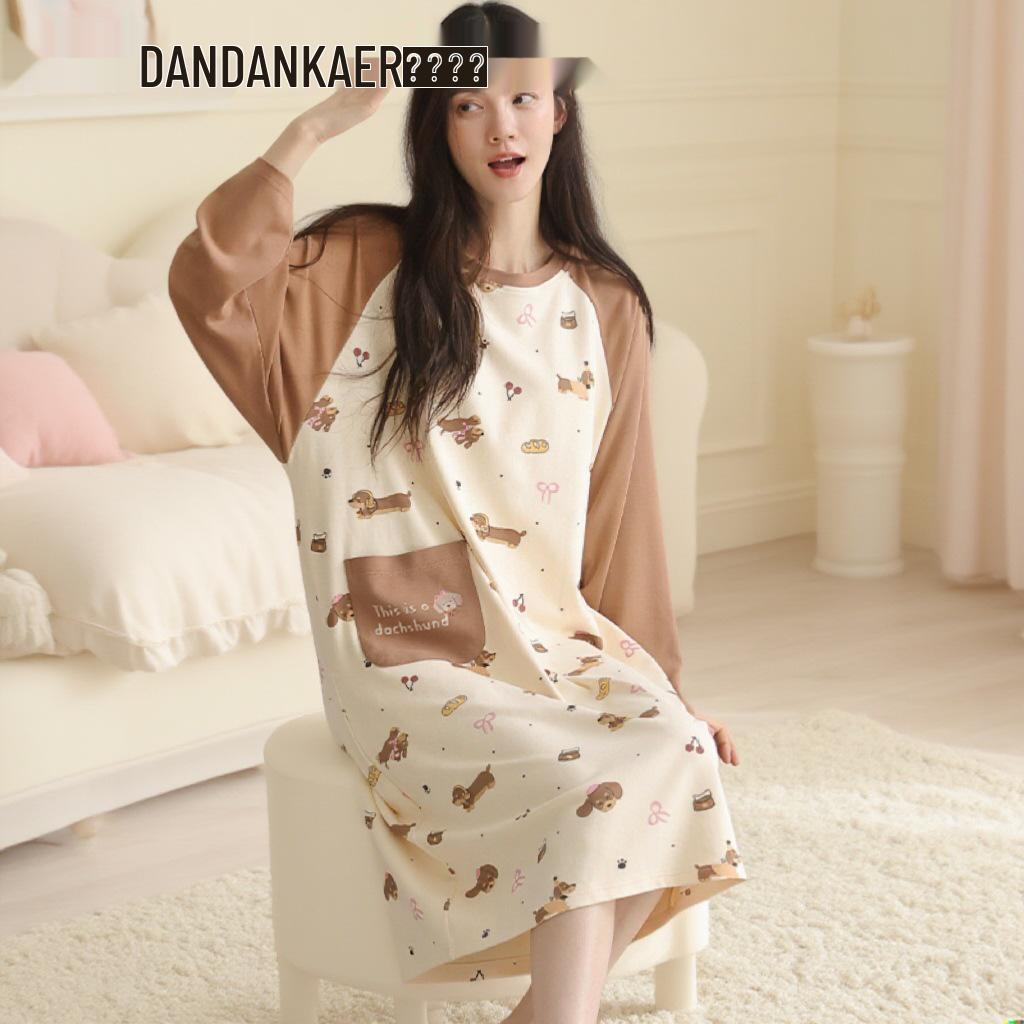 Женская пижама милого стиля с длинным рукавом, средней длины, из хлопка, для осени