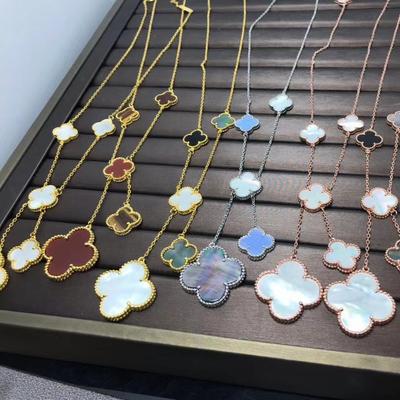 Высококачественное ожерелье из 18-каратного четырехлистного клевера, асимметричная цепочка из 6 цветов на ключицу, модное ожерелье из натурального перламутра
