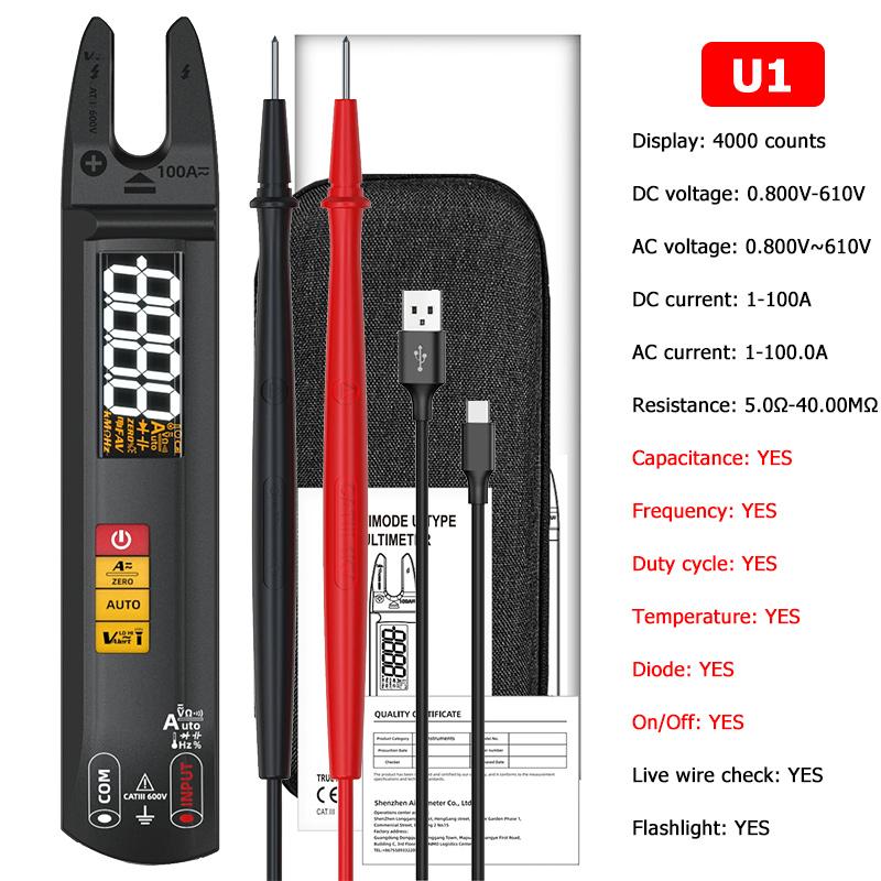 Digital Clamp Meter Fork DC AC 100A Ammeter Pliers True RMS Current Auto Multimeter Voltage Ohm Electrical Tester Rechargeable