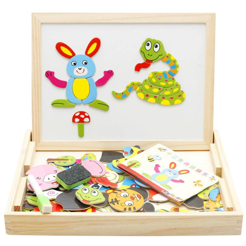 Children Wooden Multifunction Animal Puzzle Magnetic Writing Drawing Board Blackboard Learning Education Toys for Kids TMZ