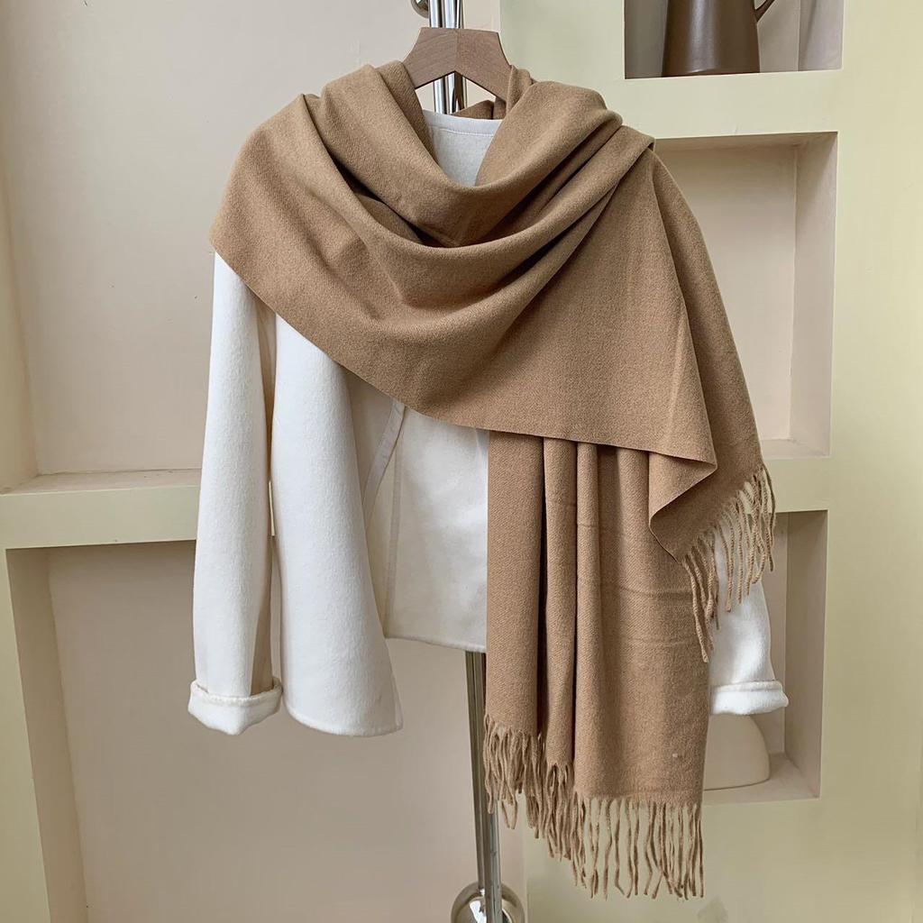 Women's Winter Japanese & Korean Solid Color Shawl - Premium Imitation Cashmere, Custom Logo, Long Autumn/Winter Scarf