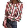 Women's Fashion Slim-Fit Round Neck Base Layer T-Shirt Christmas Print Long-Sleeved Top