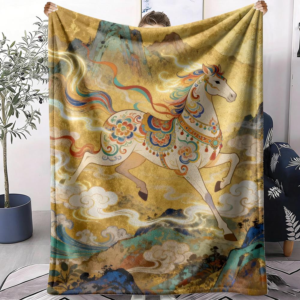 Horse Throw Soft Flannel AC Blanket Lightweight Summer Nap Throw Cozy  Blanket for Sofa Bed Travel Home