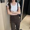 Маленький облегающий и тонкий короткий топ с вырезом на плече женский новый чистая страсть spice girl спереди на плече круглый вырез пуговица короткий рукав
