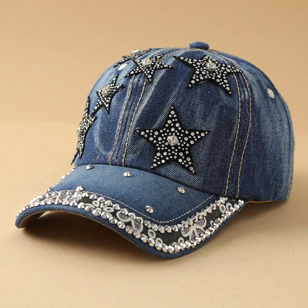 Fashion Adjustable Denim Baseball Cap with Pearl Embellished Bow Hip Hop Hat Sun Protection Versatile Peaked Cap Outdoor