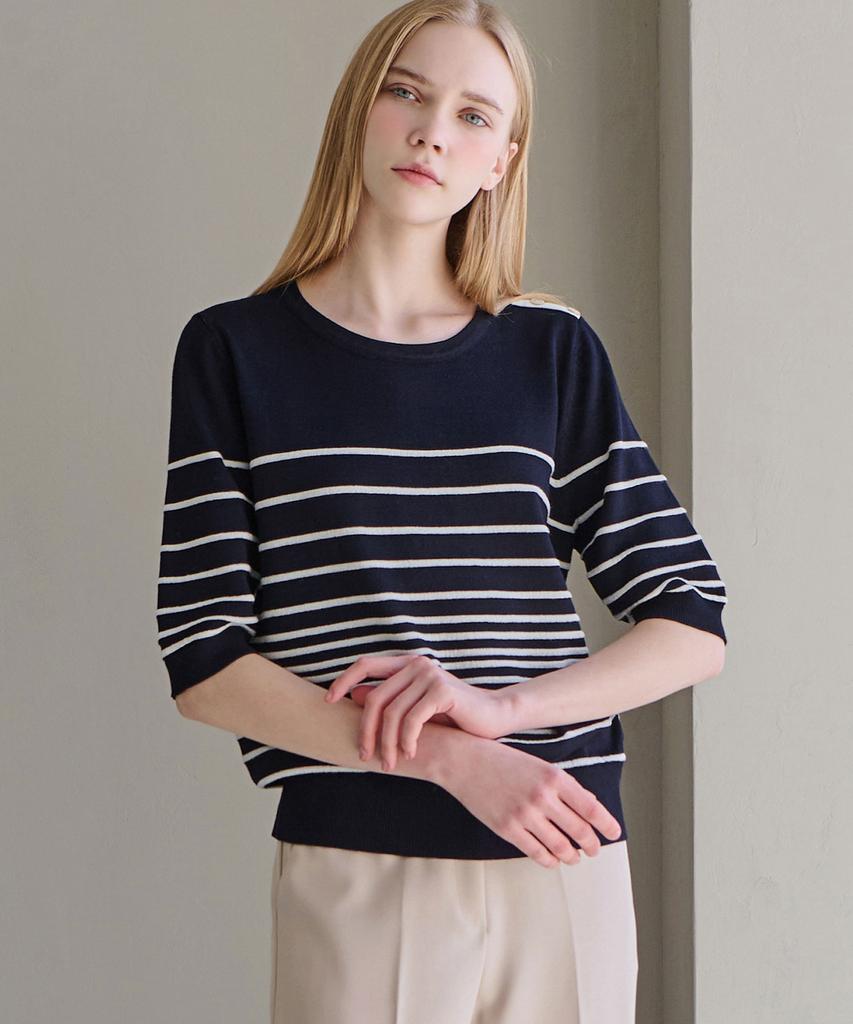 LUSIDA Roy Shoulder Button Stripe Knit_2 Colors