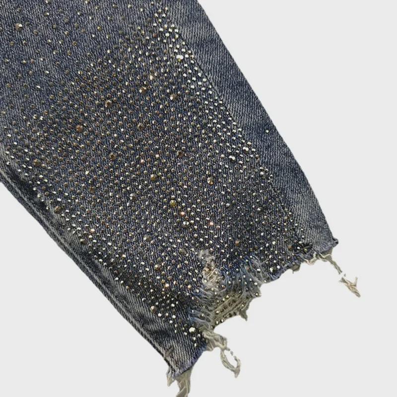 2024 Summer Women's Slim Fit High Waist Diamond-Embellished Cropped Denim Pants