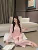 Spring and autumn new simple ice silk acetic acid pajamas women's long-sleeved trousers high-end loungewear suit can be worn outside