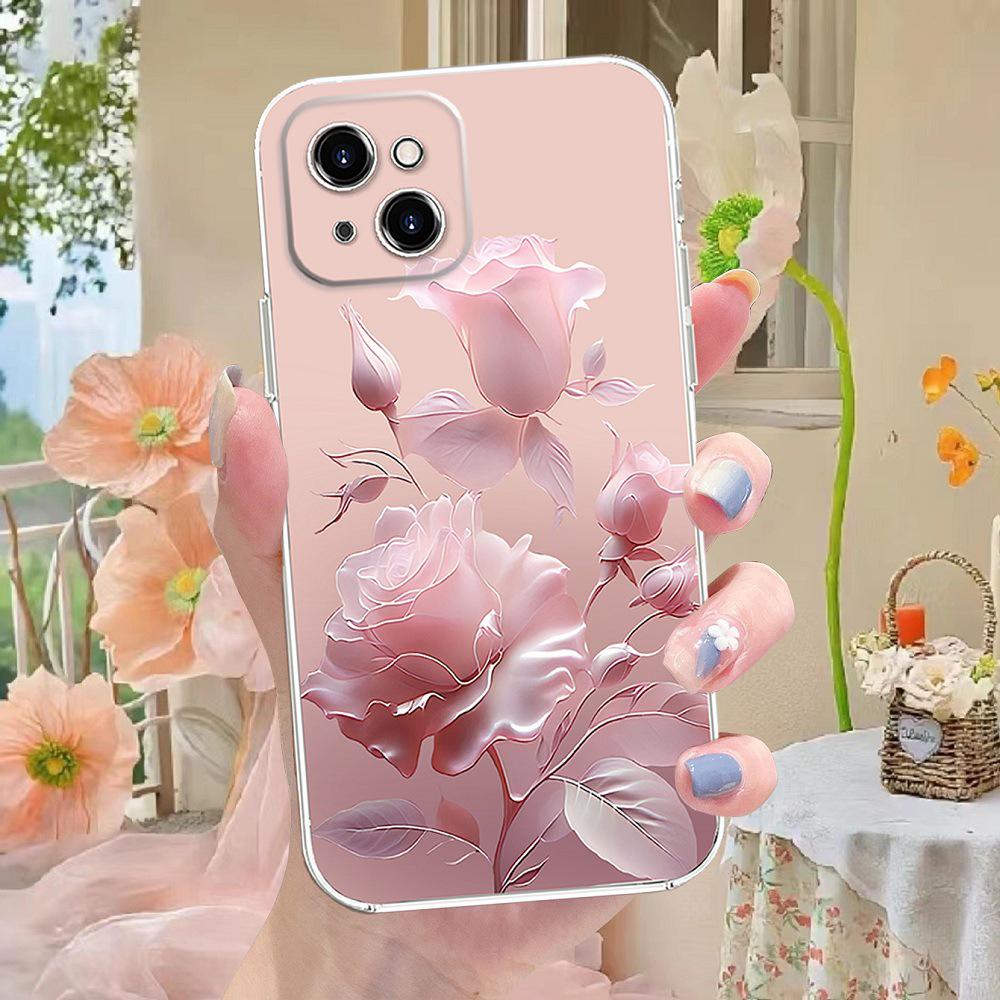 Fresh Floral Chinese-Style Transparent Silicone Phone Case for iPhone 11/12/13/14 Pro Max/15