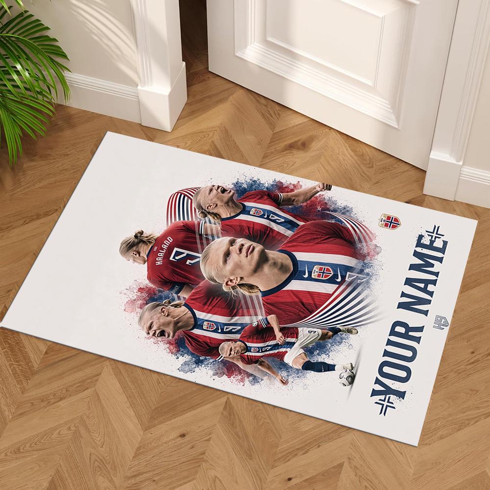 Haaland Customize Your Name Floor Mat Design for Hallway Foyer Living Rooms Bedrooms Anti-slip Rug Anime Office Decor Best for Christmas