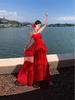 Французское ретро красное платье-комбинация с оборками - Летняя пляжная одежда для отпуска