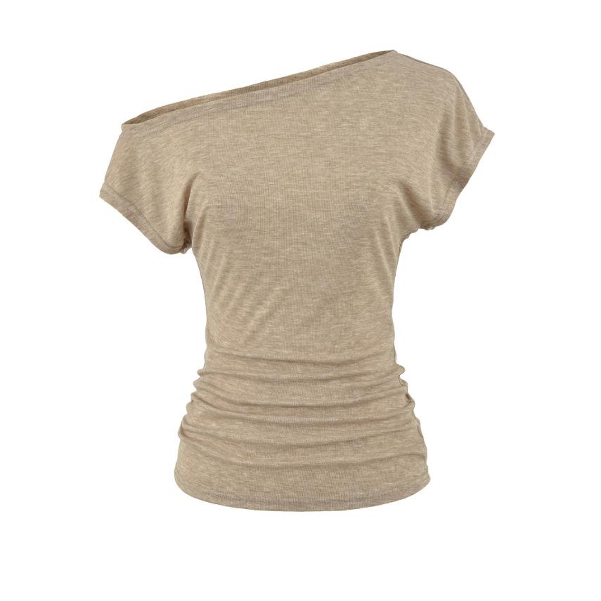Slant shoulder waist short-sleeved T-shirt women's summer new American Spice Girl style solid color slim-fitting and thin bottoming top