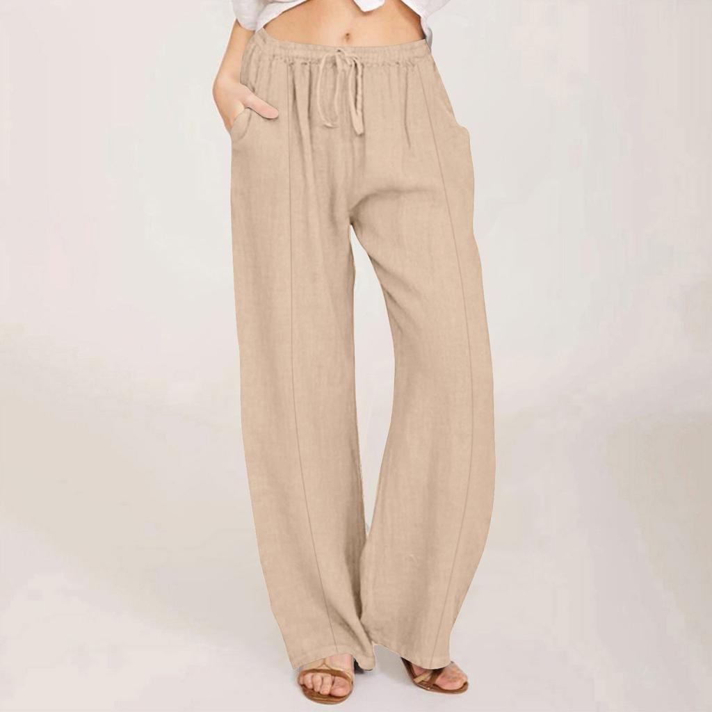 Женские повседневные прямые брюки, однотонные повседневные длинные брюки с карманами