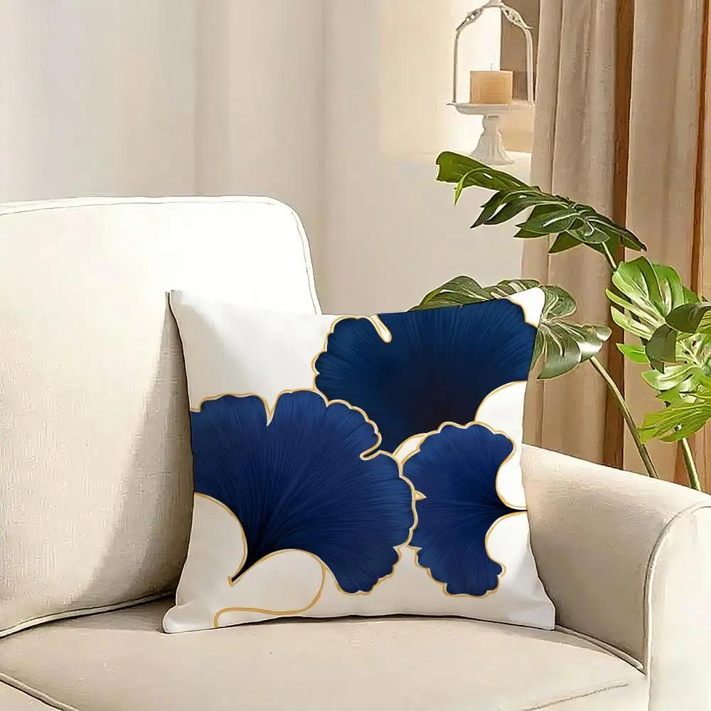 Ginkgo Leaves Printed Cushion Cover Reversible Plush Pillow Cover Soft Fluffy Home Decor for Sofa Bedroom