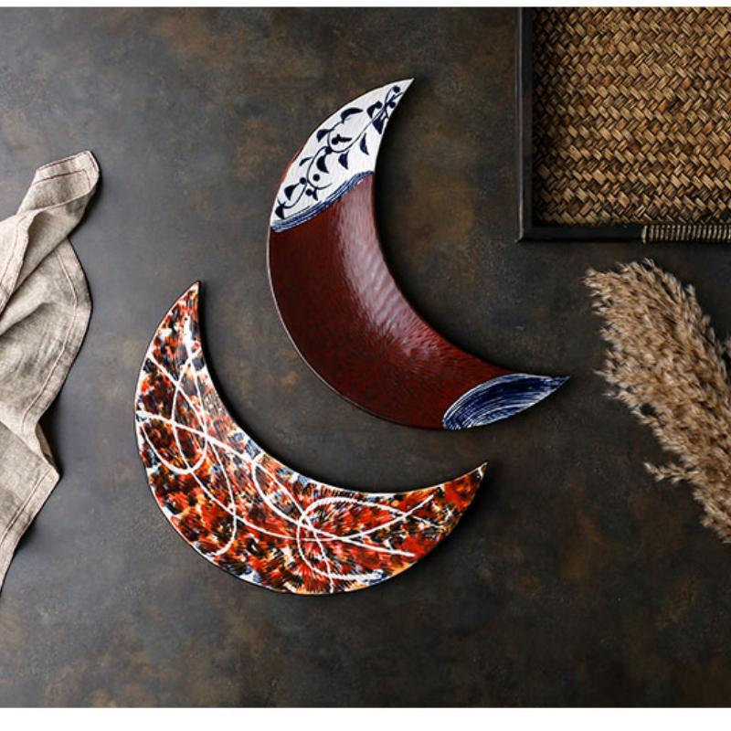 Креативная керамическая японская кухонная тарелка Суши Тарелка Лунная тарелка Японская посуда Сашиме Рекламный ролик