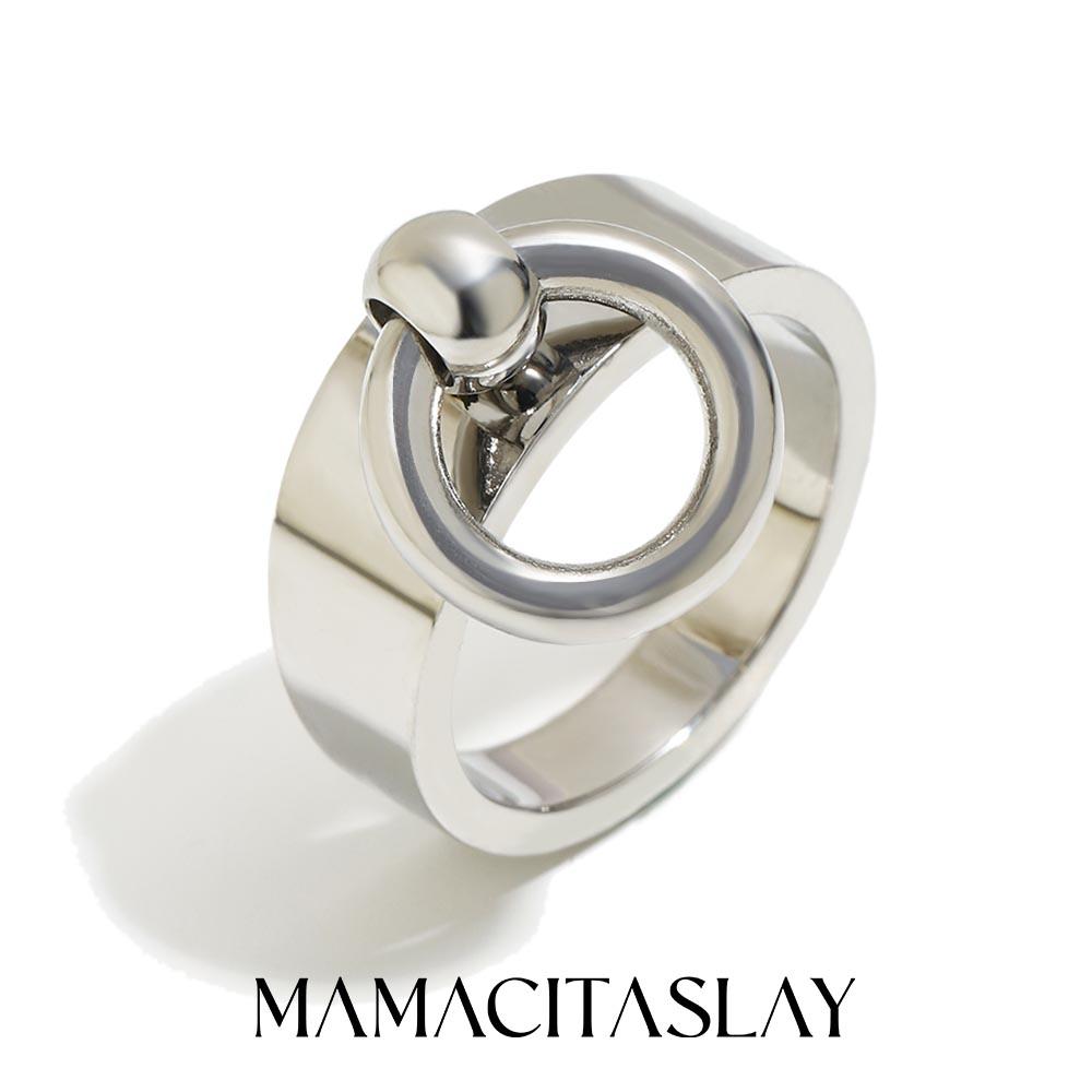 MamacitaSlay Двойное круглое кольцо из нержавеющей стали 316L с покрытием 18K золотом, водостойкие украшения, кольца для мужчин и женщин, креативные, крутые, DIY, подарки