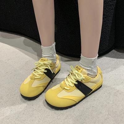 Новые женские туфли на плоской подошве в стиле пэчворк с сеткой для девочек, летние модные кроссовки на шнуровке для женщин, спортивная обувь с мягкой дышащей подошвой