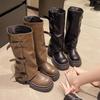 Дизайнерские женские высокие ботинки на массивной подошве, ботфорты до колена, обувь Зима 2025, ботинки челси, новый тренд, готические кожаные мотоциклетные ботинки Mujer Botas