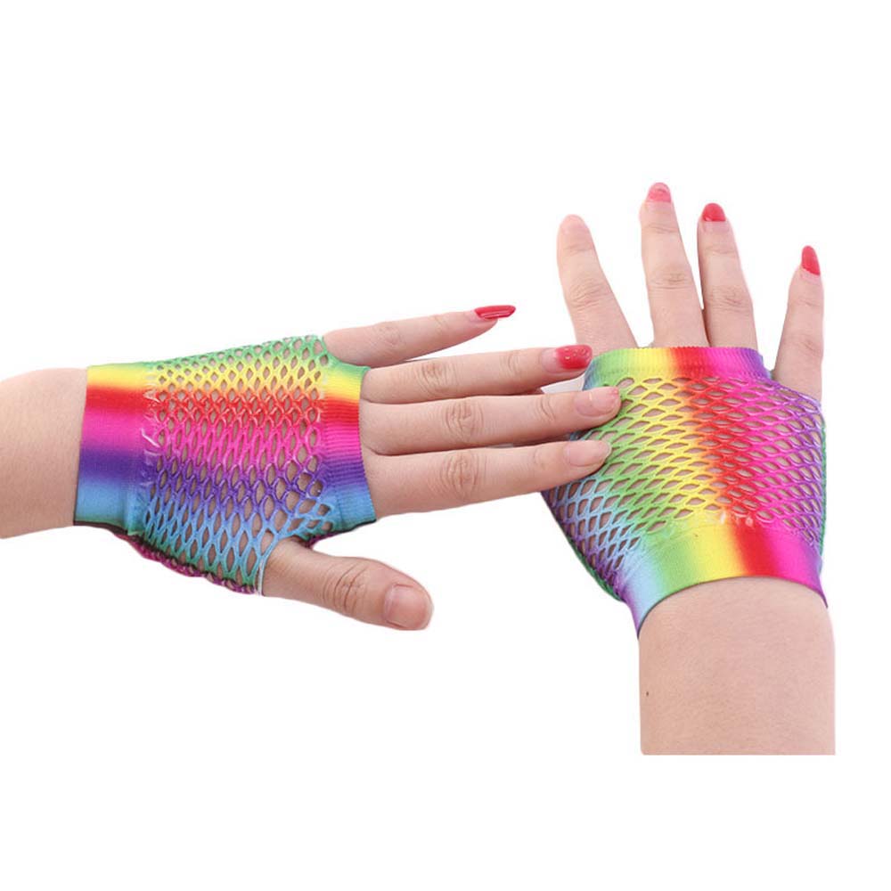 Finger Long Half Finger For Women Party Fishing Net Gloves Rainbow Color Gloves Nylon Arm Sleeves