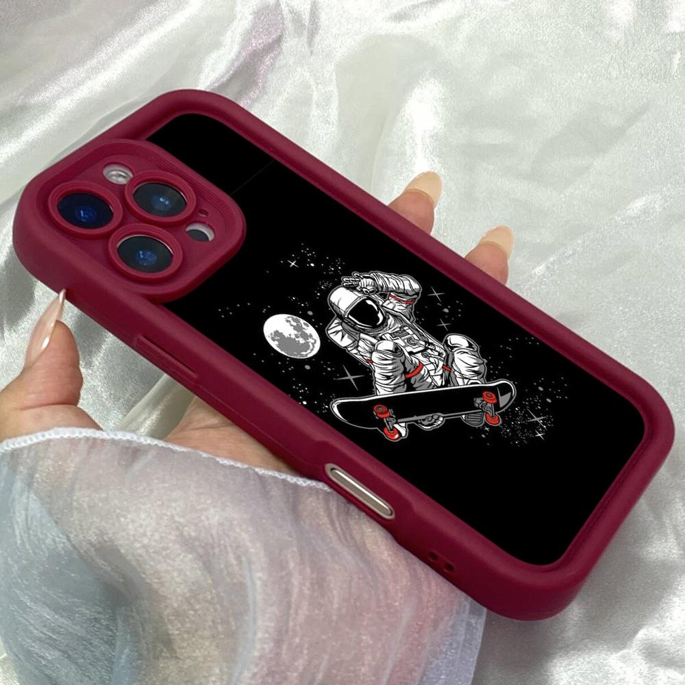 JT45 Астронавт Катается на скейтборде Арт Телефон для iPhone 17 16 Pro Max Samsung S26 S25 A17 A16 A07 A56 Xiaomi 15T Redmi Note 14 Pro Plus Мягкий чехол-бампер из ТПУ