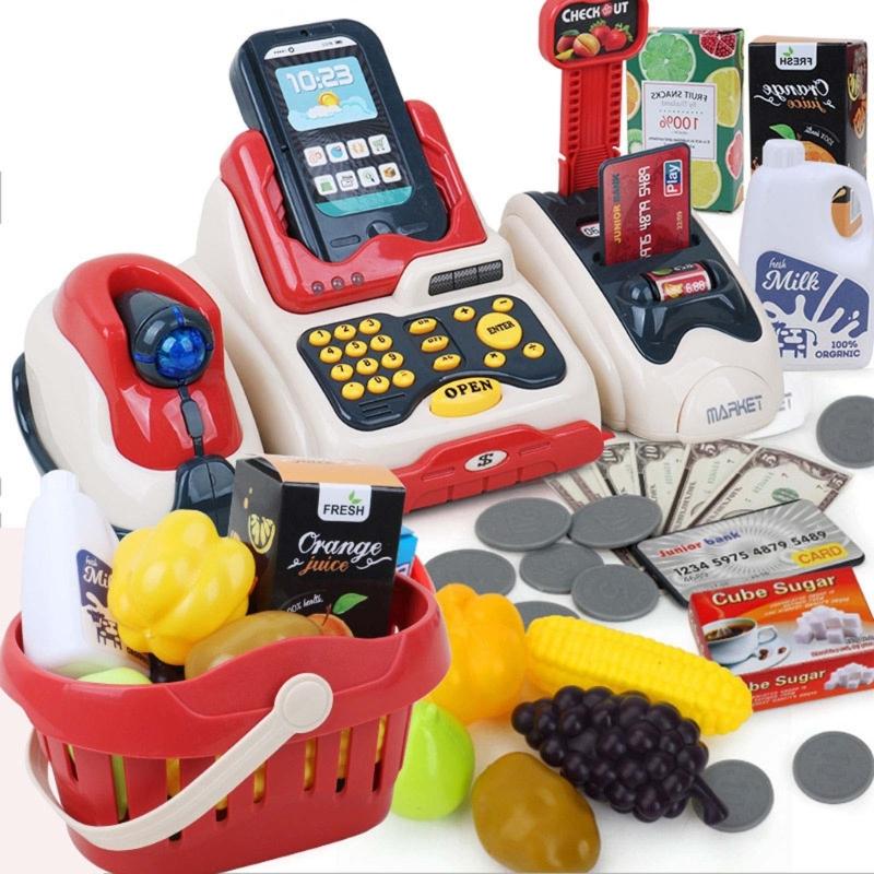 Supermarket Cash Register Toy Kids Checkout Counter Playcashier Register For Kids PlayHouse Toy Credit Card Machine Toy