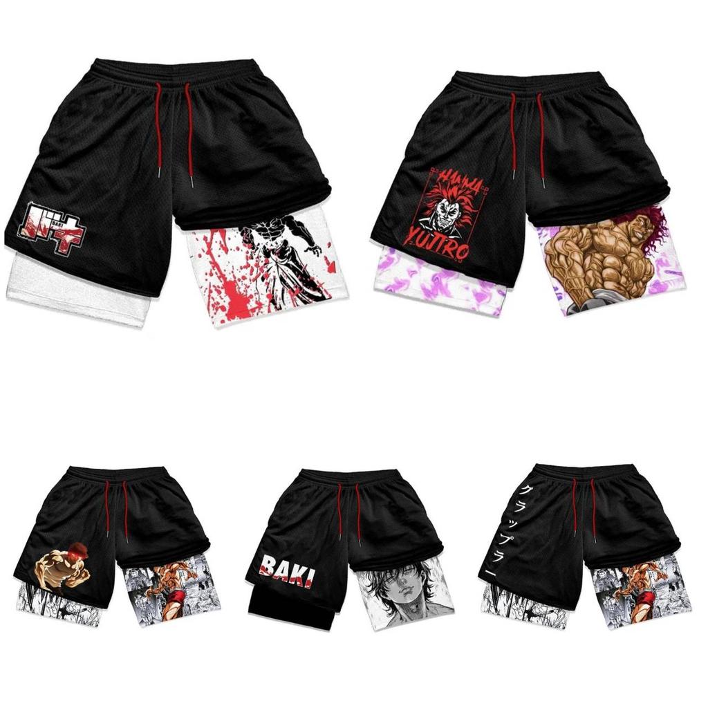 Baki Grappler Shorts Pants Double-Layer Boxing Muay Thai Kickboxing Training Japan Cartoon Animation 3D Print Gym Sport Workout Fitness Cosplay Unisex