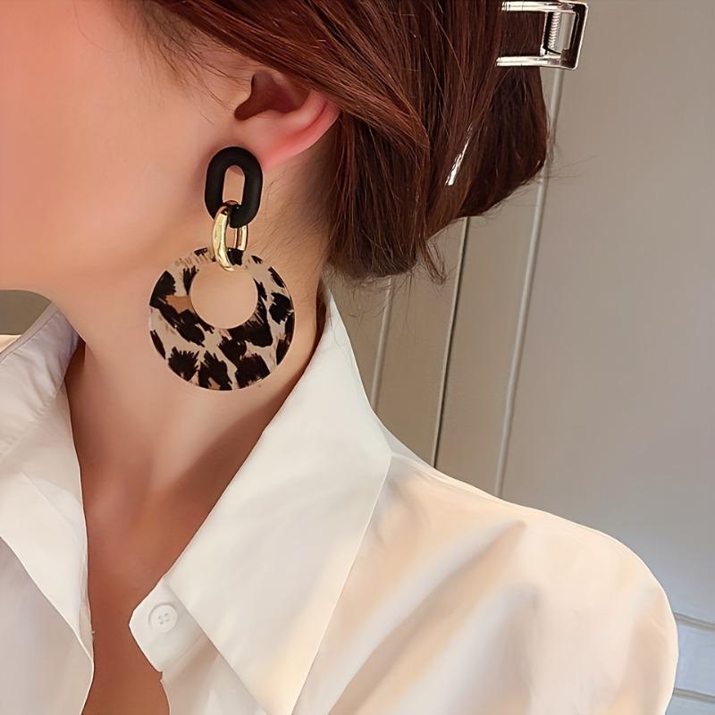 New Vintage Black Leopard Print Circle Drop Earrings For Women Trendy Acrylic Round Geometric Dangle Earrings Jewelry Gifts