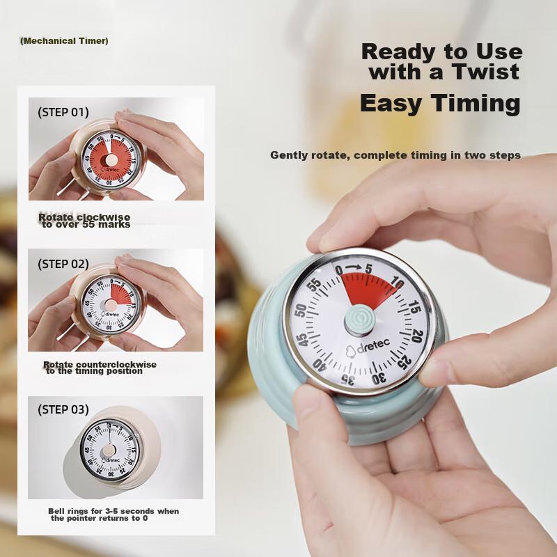 Dretec (Dretec) Japanese Timer, Kitchen Timer, Mechanical Refrigerator Timekeeper, Clock Alarm Reminder, Bright Red