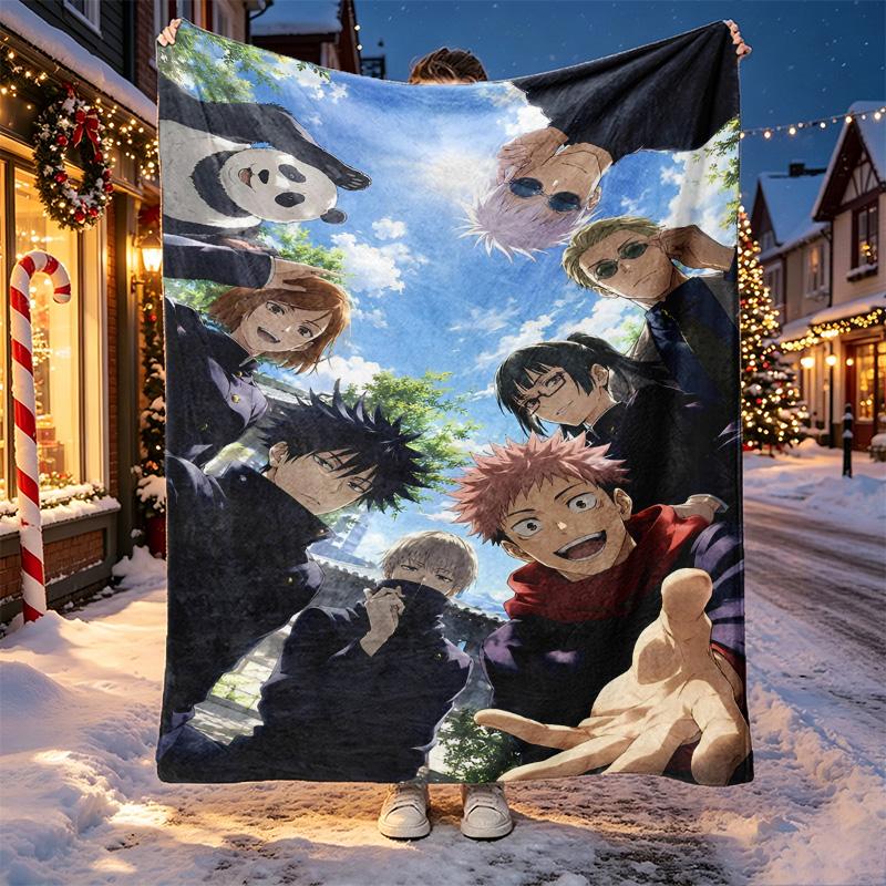 Jujutsu Kaisen Pattern Blanket for Home Decoration, Bed, Sofa, Car Travel, Camping, Suitable for All Seasons, Birthday Christmas Gift