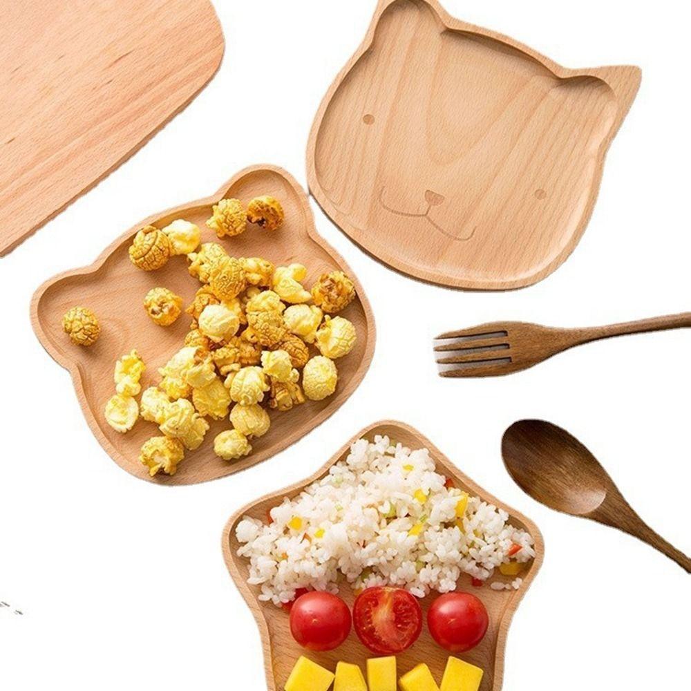 Animal Pattern Children's Rice Plate Solid Wood Wood Food Dishes Cartoon Dinner Tray Serving Kids