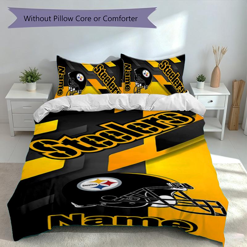 3pcs Custom Name Pittsburgh Steelers Bedding Set,Includes 1 Duvet Cover and 2 Pillowcases,All-season Bedroom Decor