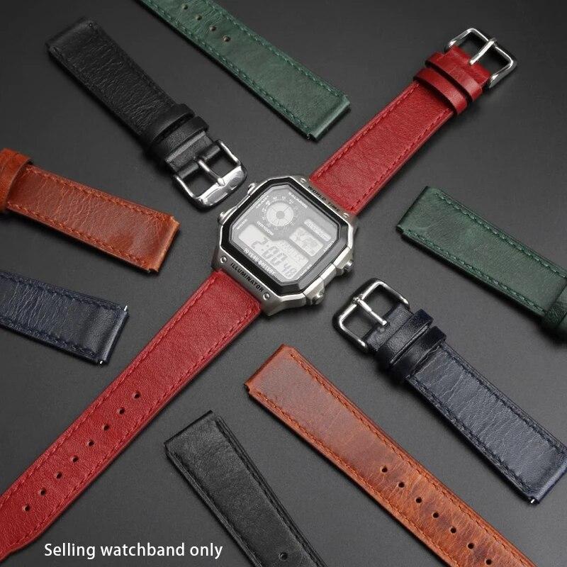 Ремешок из натуральной кожи в стиле ретро для Casio A158W A168/F91w/AE-1200WHD/A158/A159/A169/AE1200, винтажный ремешок-браслет для часов