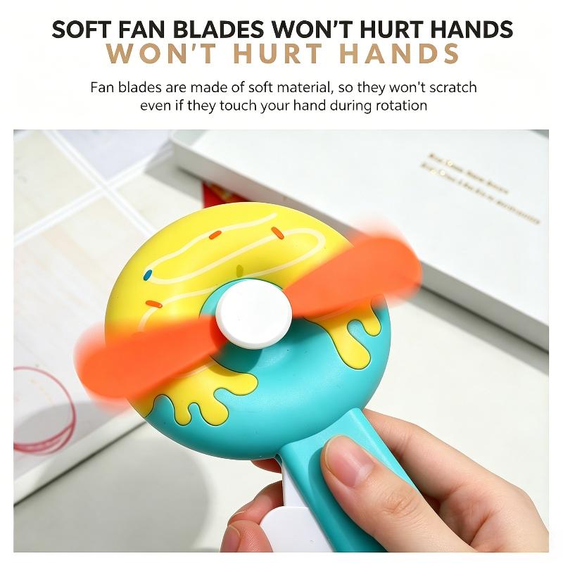 Cute Donut Manual Hand Press Fan No Battery Required Mini Cooling Toy for Kids Theme Party Giveaway Gifts