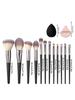 2025 New 12Pcs Makeup Brushes+2 Beauty Blenders+2 Triangle Sponge Puffs Set Soft Bristle Latex-Free For Full Makeup Daily Travel