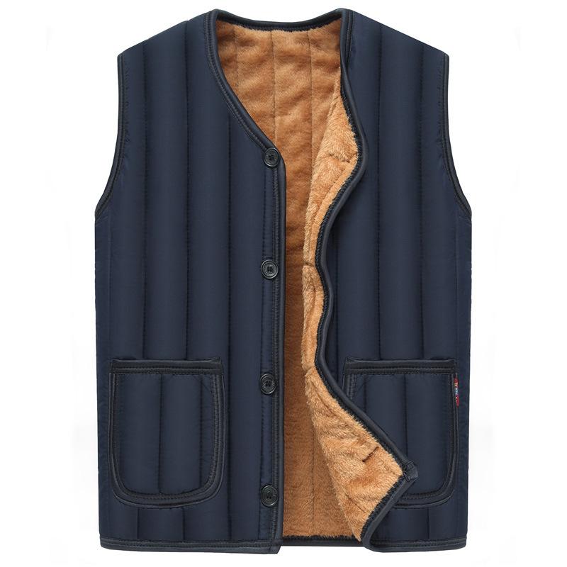 Men's Fall and Winter Padded Warm Denim Undershirt Middle-aged Plus Size Slim Sleeveless Top