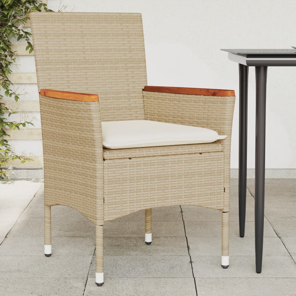 Garden Chairs with Cushions 2 pcs Beige Poly Rattan
