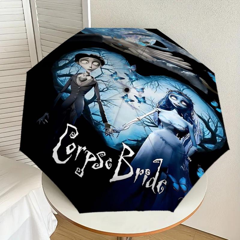 1pc Corpse Bride Automatic Open/Close Umbrella Compact Folding Umbrella with 8-Rib Shaft lightweight esign, for Women/Men1179A