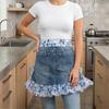 Vintage Jean Apron with Floral Lace Pockets Adjustable for Women Kitchen Gardening