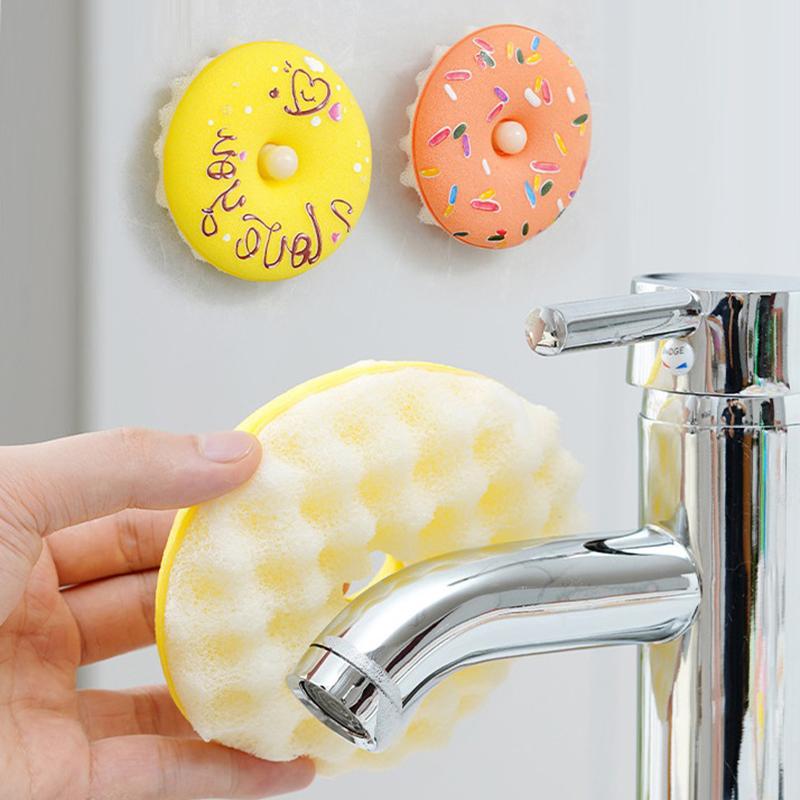 Kitchen Dishwashing Sponge, Odorless Doughnut Sponge Set, with Suction Cup for Quick Draining Dishwashing Brush, Suitable for Kitchen Cleaning
