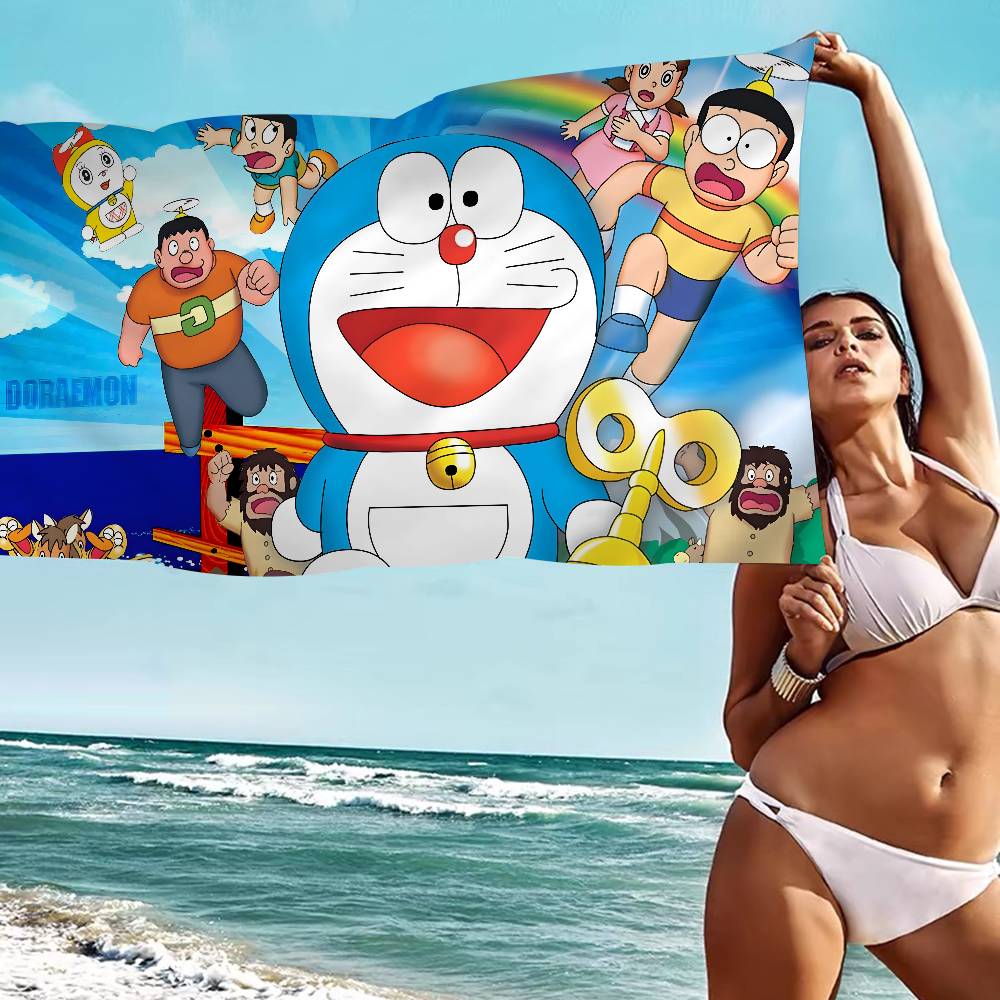 Cartoon D-Doraemon Microfiber Blanket Quick Drying Beach Towels Oversized Printing Super Absorbent Pool Towel Blanket