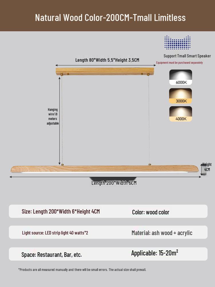 White Ash Solid Wood Zen Chandelier for Dining Room, Tea Room, Bar Counter, or Office Desk