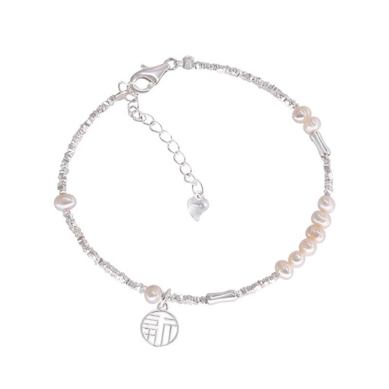 VENTFILLE 925 Sterling Silver Bracelet for Women Girl Pearl Fu Zi Temperament Korean Retro Design Jewelry Gift Dropshipping