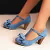 Fashion 2025 Spring Summer Girls High Heel Shoes Denim Pumps T-Buckle Fashion Women's Spike Heels High Heels for Office Party Banquet