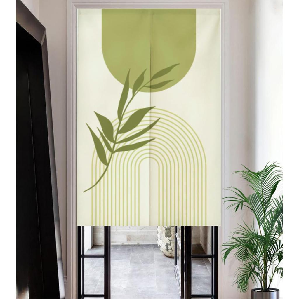 150x80cm noren curtain with tension featuring a botanical green leaf Perfect for privacy and room Easy to Perfect for changing your and Long, thick,