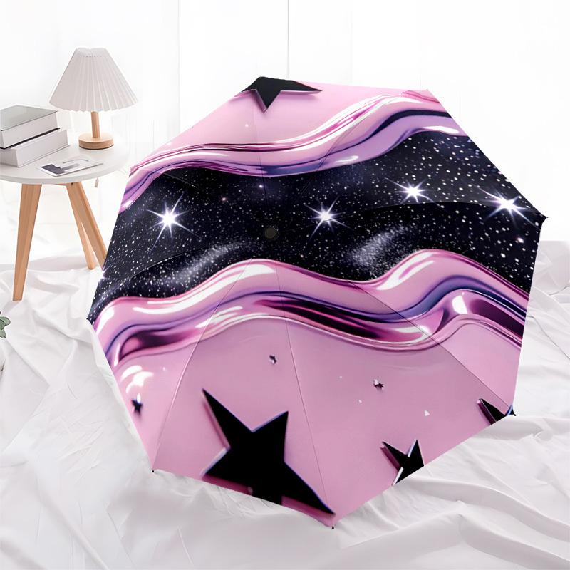 1pc Galaxy Waves Automatic Folding Umbrella, 8-Rib Durable Iron Frame, Compact Travel Umbrella for Women & Men 012