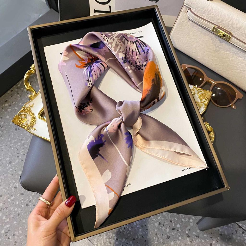 Small Silk Scarf Women'S Versatile High-End Decorative Square Scarf Professional Small Scarf Simulation Silk Korean Version Streamer Bag
