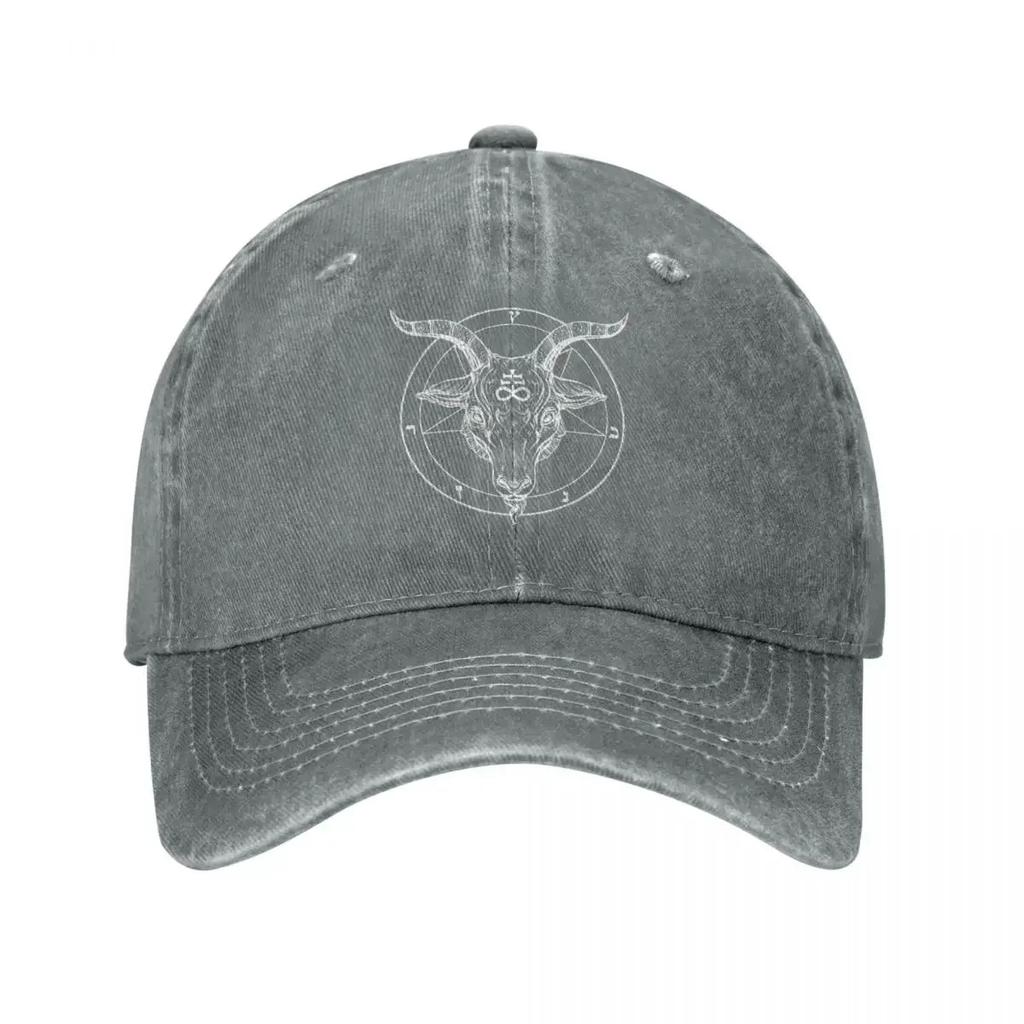 Baphomet Goat Head Pentagram Baseball Caps Vintage Distressed Denim Washed Headwear Unisex Women Outdoor Running Golf Hats Cap