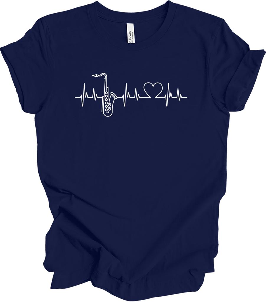 Saxophone Heartbeat T-Shirt | Jazz Music Lover Gift
