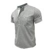 Men Black Stand Collar Henley Neck Short Sleeve T Shirt With Chest Pocket Casual Summer